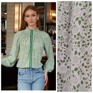 Rungolee Brooklyn Full Sleeve Silk Blouse Women's Small Bohemian Green Floral